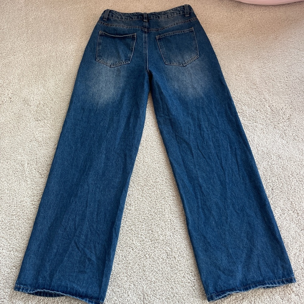 Edikted Dark Blue Wide Leg Jeans